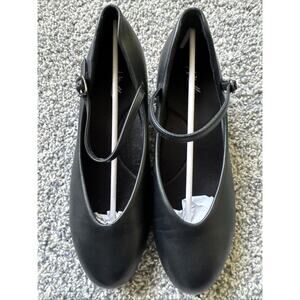 Stelle Black Dance Shoes Salsa Ballroom Black Leather Size 8.5 Heel 1.5”